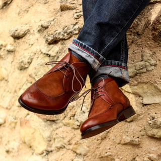 Ambrogio Men's Shoes Brown & Red Suede / Calf-Skin Leather Chukka Boots (AMB2045)-AmbrogioShoes