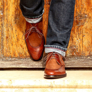 Ambrogio Men's Shoes Brown & Red Suede / Calf-Skin Leather Chukka Boots (AMB2045)-AmbrogioShoes