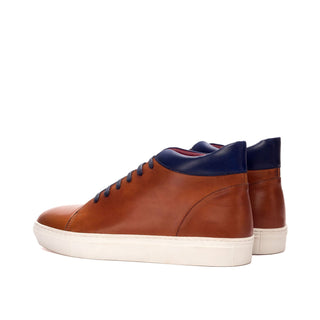 Ambrogio Men's Shoes Camel & Navy Calf-Skin Leather High-Top Sneakers (AMB2091)-AmbrogioShoes