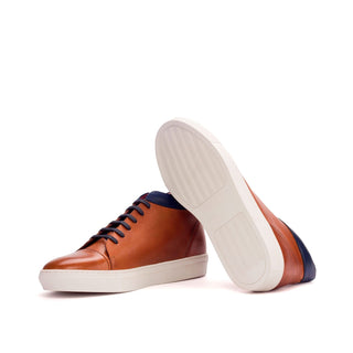 Ambrogio Men's Shoes Camel & Navy Calf-Skin Leather High-Top Sneakers (AMB2091)-AmbrogioShoes