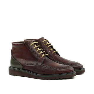 Ambrogio Men's Shoes Cherry & Green Lizard Print / Calf-Skin Leather Chukka Boots (AMB2017)-AmbrogioShoes