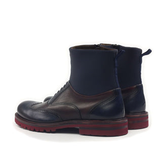 Ambrogio Men's Shoes Cherry & Navy Neoprene Rubber / Texture Print / Calf-Skin Leather Wingtip Boots (AMB2046)-AmbrogioShoes