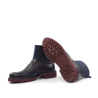 Ambrogio Men's Shoes Cherry & Navy Neoprene Rubber / Texture Print / Calf-Skin Leather Wingtip Boots (AMB2046)-AmbrogioShoes