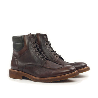 Ambrogio Men's Shoes Chocolate & Green Nappa / Texture Print / Calf-Skin Leather Vamp Chukka Boots (AMB2048)-AmbrogioShoes