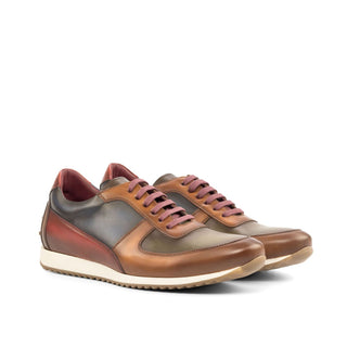 Ambrogio Men's Shoes Cognac, Brown, Navy, Red & Olive Calf-Skin Leather Corsini Sneakers (AMB2080)-AmbrogioShoes