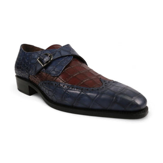 Ambrogio Men's Shoes Crocodile Print Leather Single Monk-Strap Loafers (AMB2566)-AmbrogioShoes