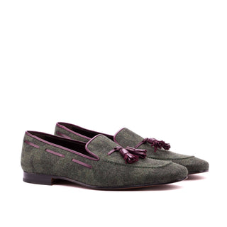 Ambrogio Men's Shoes Green Camo Flannel Sartorial Fabric Drake Loafers (AMB2097)-AmbrogioShoes