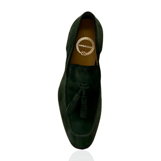 Ambrogio Men's Shoes Green Suede Leather Tassels Loafers (AMZ1001)-AmbrogioShoes