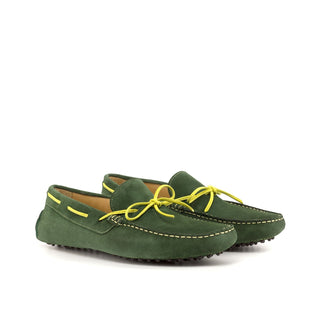 Ambrogio Men's Shoes Green & Yellow Suede Leather Driver Loafers (AMB2065)-AmbrogioShoes