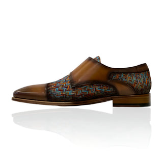 Ambrogio Men's Shoes Multi-Color Fabric / Calf-Skin Leather Dress/ Formal Double Monk-Straps Loafers (AMZ1009)-AmbrogioShoes