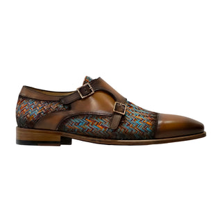 Ambrogio Men's Shoes Multi-Color Fabric / Calf-Skin Leather Dress/ Formal Double Monk-Straps Loafers (AMZ1009)-AmbrogioShoes