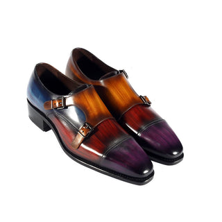 Ambrogio Men's Shoes Multi Patina Leather Monk-Straps Luxury Loafers (AMBX1000)-AmbrogioShoes