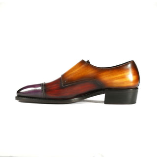 Ambrogio Custom Men's Shoes Purple, Brown, Navy & Camel Patina Leather Monk-Straps Loafers (AMBX1000)-AmbrogioShoes