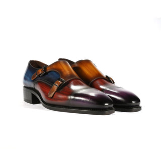 Ambrogio Custom Men's Shoes Purple, Brown, Navy & Camel Patina Leather Monk-Straps Loafers (AMBX1000)-AmbrogioShoes