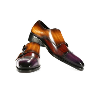 Ambrogio Custom Men's Shoes Purple, Brown, Navy & Camel Patina Leather Monk-Straps Loafers (AMBX1000)-AmbrogioShoes