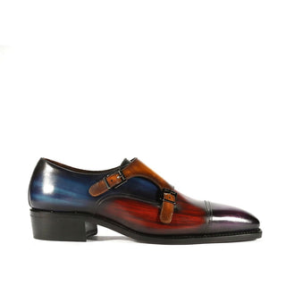 Ambrogio Custom Men's Shoes Purple, Brown, Navy & Camel Patina Leather Monk-Straps Loafers (AMBX1000)-AmbrogioShoes