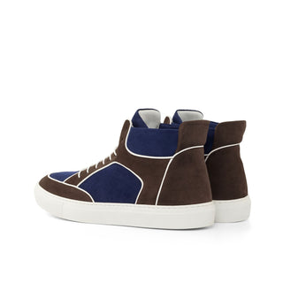 Ambrogio Men's Shoes Navy & Brown Suede Leather High-Top Sneakers (AMB2088)-AmbrogioShoes