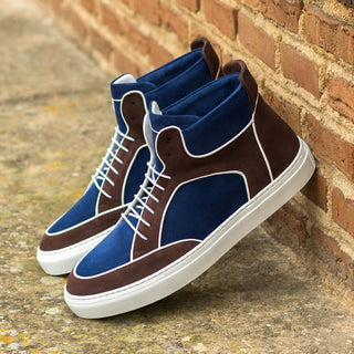 Ambrogio Men's Shoes Navy & Brown Suede Leather High-Top Sneakers (AMB2088)-AmbrogioShoes