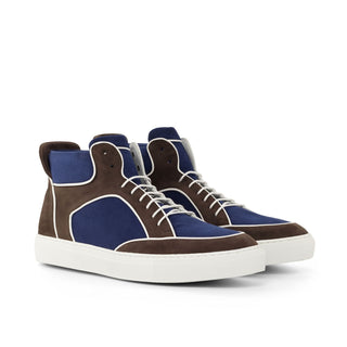 Ambrogio Men's Shoes Navy & Brown Suede Leather High-Top Sneakers (AMB2088)-AmbrogioShoes