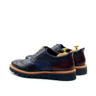 Ambrogio Men's Shoes Navy & Cherry Lizard Print / Calf-Skin Leather Wingtip Oxfords (AMBS2039-RTW)-AmbrogioShoes