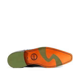 Ambrogio Men's Shoes Navy Crocodile Print / Rubber / Calf-Skin Leather Cap Toe Oxfords (AMB2050-RTW)-AmbrogioShoes