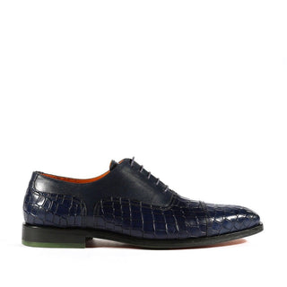 Ambrogio Men's Shoes Navy Crocodile Print / Rubber / Calf-Skin Leather Cap Toe Oxfords (AMB2050-RTW)-AmbrogioShoes