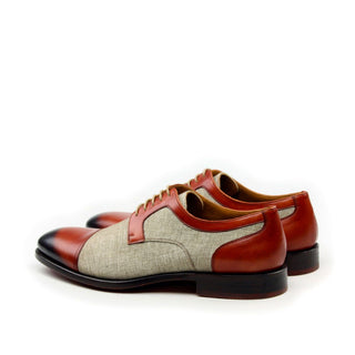 Ambrogio Men's Shoes Red & Beige Linen / Calf-Skin Leather Derby Oxfords (AMB2012)-AmbrogioShoes