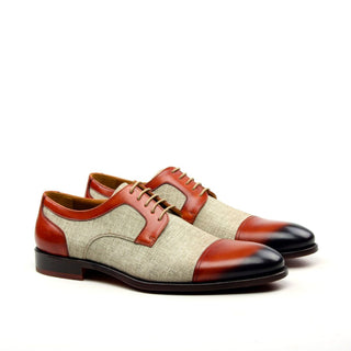 Ambrogio Men's Shoes Red & Beige Linen / Calf-Skin Leather Derby Oxfords (AMB2012)-AmbrogioShoes