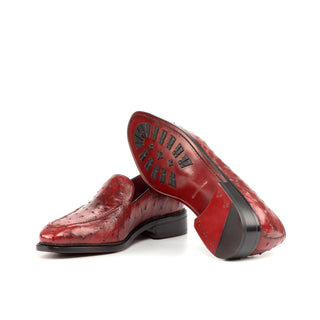 Ambrogio Men's Shoes Red Exotic Ostrich Skin Slip-On Loafers (AMB2071)-AmbrogioShoes