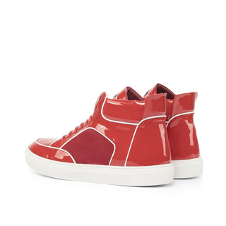 Ambrogio Men's Shoes Red Patent / Suede Leather High-Top Sneakers (AMB2081)-AmbrogioShoes