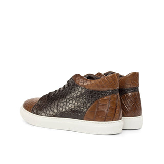 Ambrogio Men's Shoes Two Tone Brown Exotic Alligator High-Top Sneakers (AMB2084)-AmbrogioShoes