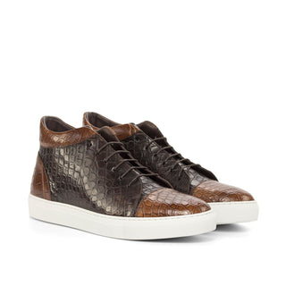 Ambrogio Men's Shoes Two Tone Brown Exotic Alligator High-Top Sneakers (AMB2084)-AmbrogioShoes