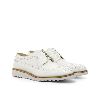 Ambrogio Men's Shoes White Calf-Skin Leather Wingtip Oxfords (AMB2069)-AmbrogioShoes