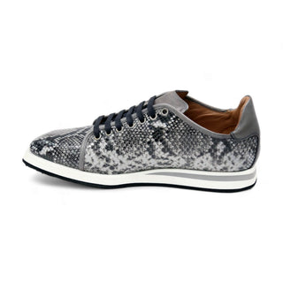 Ambrogio Men's Shoes White & Gray Snake-Print Leather Casual Sneakers (AMZ1008)-AmbrogioShoes