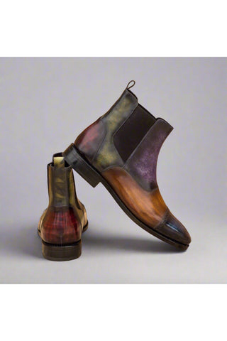 Ambrogio Multi-Color Crust Patina Leather Cap-Toe Chelsea Boots (AMB1028)