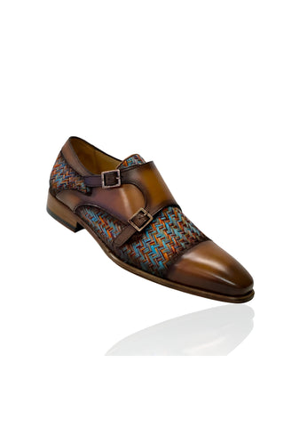 Ambrogio Multi-Color Fabric / Calf-Skin Leather Dress/ Formal Double Monk-Straps Loafers (AMZ1009)