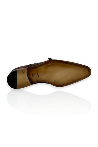 Ambrogio Multi-Color Fabric / Calf-Skin Leather Dress/ Formal Double Monk-Straps Loafers (AMZ1009)
