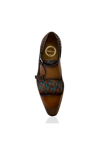 Ambrogio Multi-Color Fabric / Calf-Skin Leather Dress/ Formal Double Monk-Straps Loafers (AMZ1009)