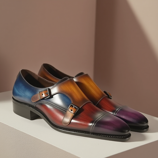 Ambrogio Multi Patina Leather Monk-Straps Luxury Loafers (AMBX1000)-AmbrogioShoes