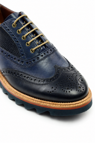 Ambrogio Navy & Cherry Lizard Embossed / Leather Wingtip Oxfords (AMBS2039-RTW)
