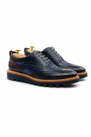 Ambrogio Navy & Cherry Lizard Embossed / Leather Wingtip Oxfords (AMBS2039-RTW)
