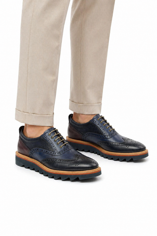 Ambrogio Navy & Cherry Lizard Embossed / Leather Wingtip Oxfords (AMBS2039-RTW)