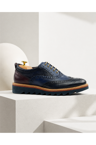Ambrogio Navy & Cherry Lizard Embossed / Leather Wingtip Oxfords (AMBS2039-RTW)