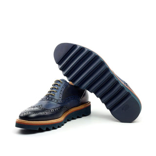 Ambrogio Navy & Cherry Lizard Print / Calf-Skin Leather Wingtip Oxfords (AMBS2039-RTW)-AmbrogioShoes
