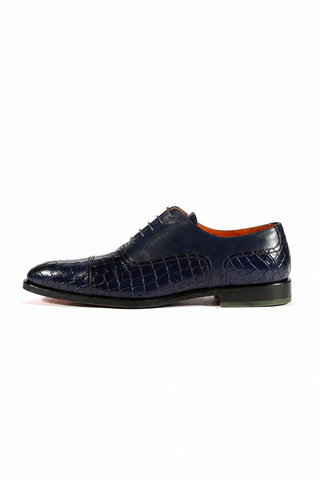 Ambrogio Navy Crocodile Embossed / Rubber / Leather Cap Toe Oxfords (AMBS2050-RTW)