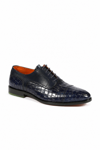 Ambrogio Navy Crocodile Embossed / Rubber / Leather Cap Toe Oxfords (AMBS2050-RTW)