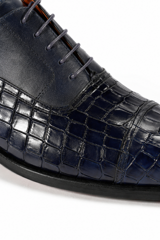 Ambrogio Navy Crocodile Embossed / Rubber / Leather Cap Toe Oxfords (AMBS2050-RTW)