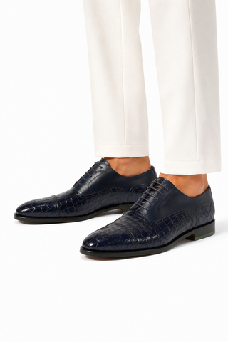 Ambrogio Navy Crocodile Embossed / Rubber / Leather Cap Toe Oxfords (AMBS2050-RTW)