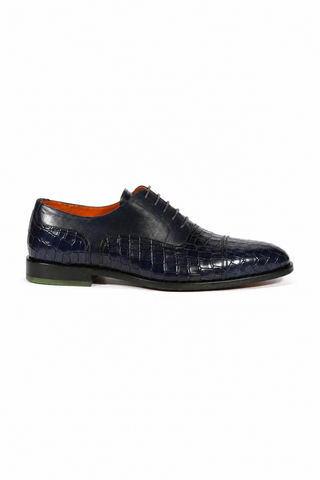 Ambrogio Navy Crocodile Embossed / Rubber / Leather Cap Toe Oxfords (AMBS2050-RTW)