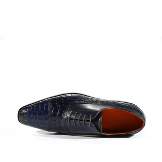 Ambrogio Navy Crocodile Print / Rubber / Calf-Skin Leather Cap Toe Oxfords (AMBS2050-RTW)-AmbrogioShoes
